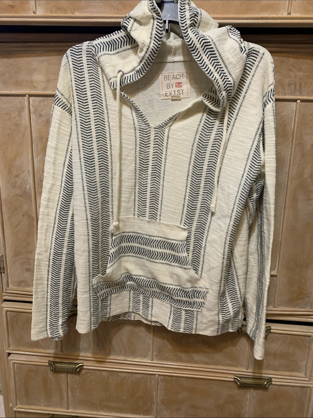Beach By Exist Cream and Black Striped V-Neck Baja Sweater